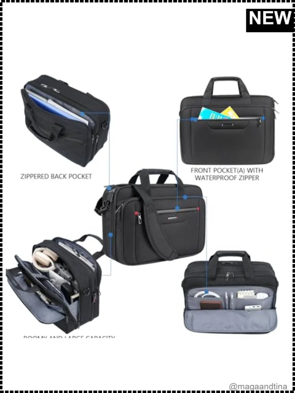 VANKEAN Expandable Laptop Briefcase 17.3 Inch Waterproof Canvas Travel Bag